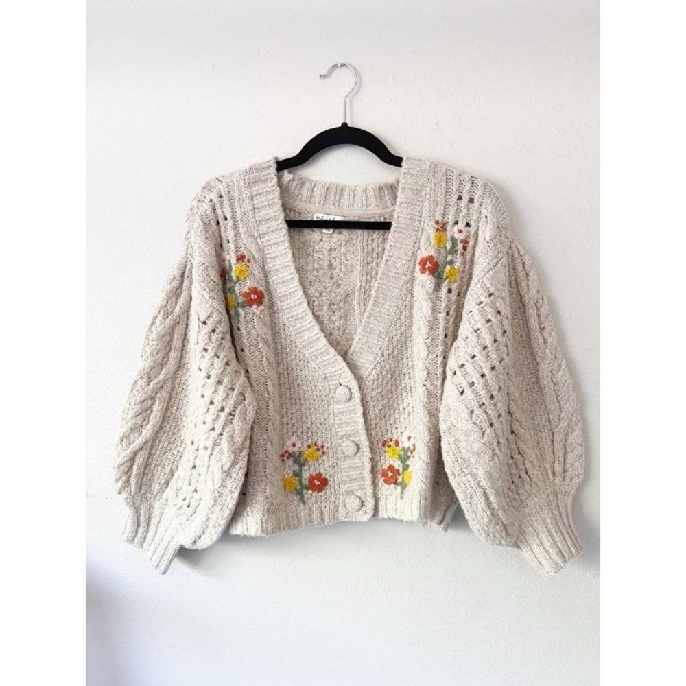 For Love And Lemons Cream Floral Cardigan